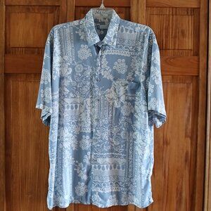 HALFMOON BAY light blue/white floral print S/S button front shirt sz L men